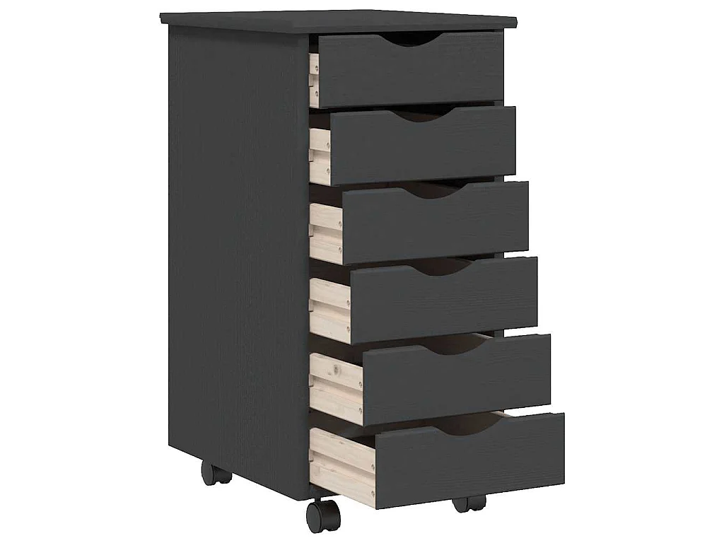 Armoire roulante avec tiroirs MOSS gris bois de pin solide