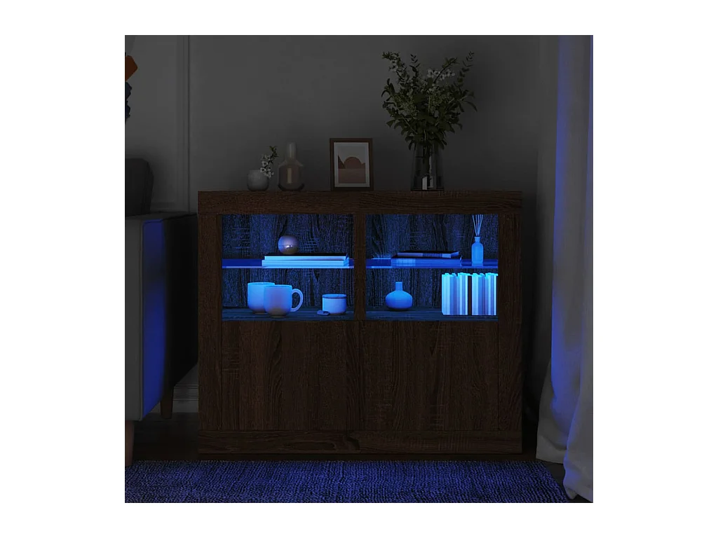 Armoires latérales et lumières LED 2 pcs chêne marron