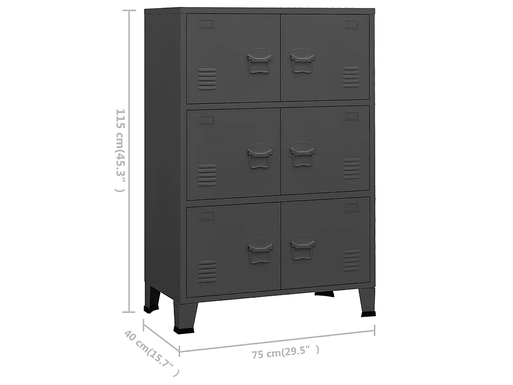 Opbergkast industrieel 70x40x115 cm metaal antracietkleurig