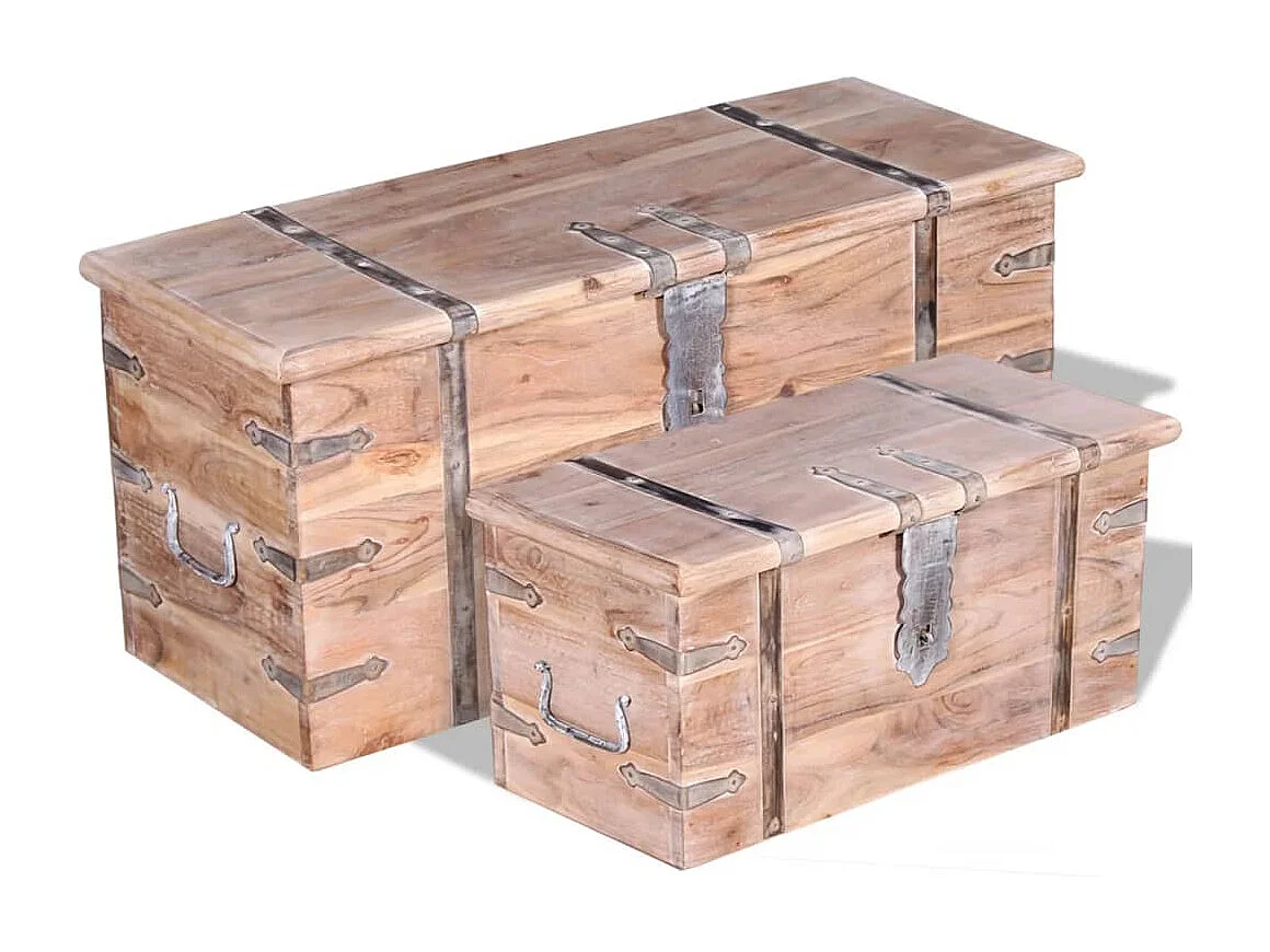 Set de baúl de almacenamiento de madera de acacia 2 unidades