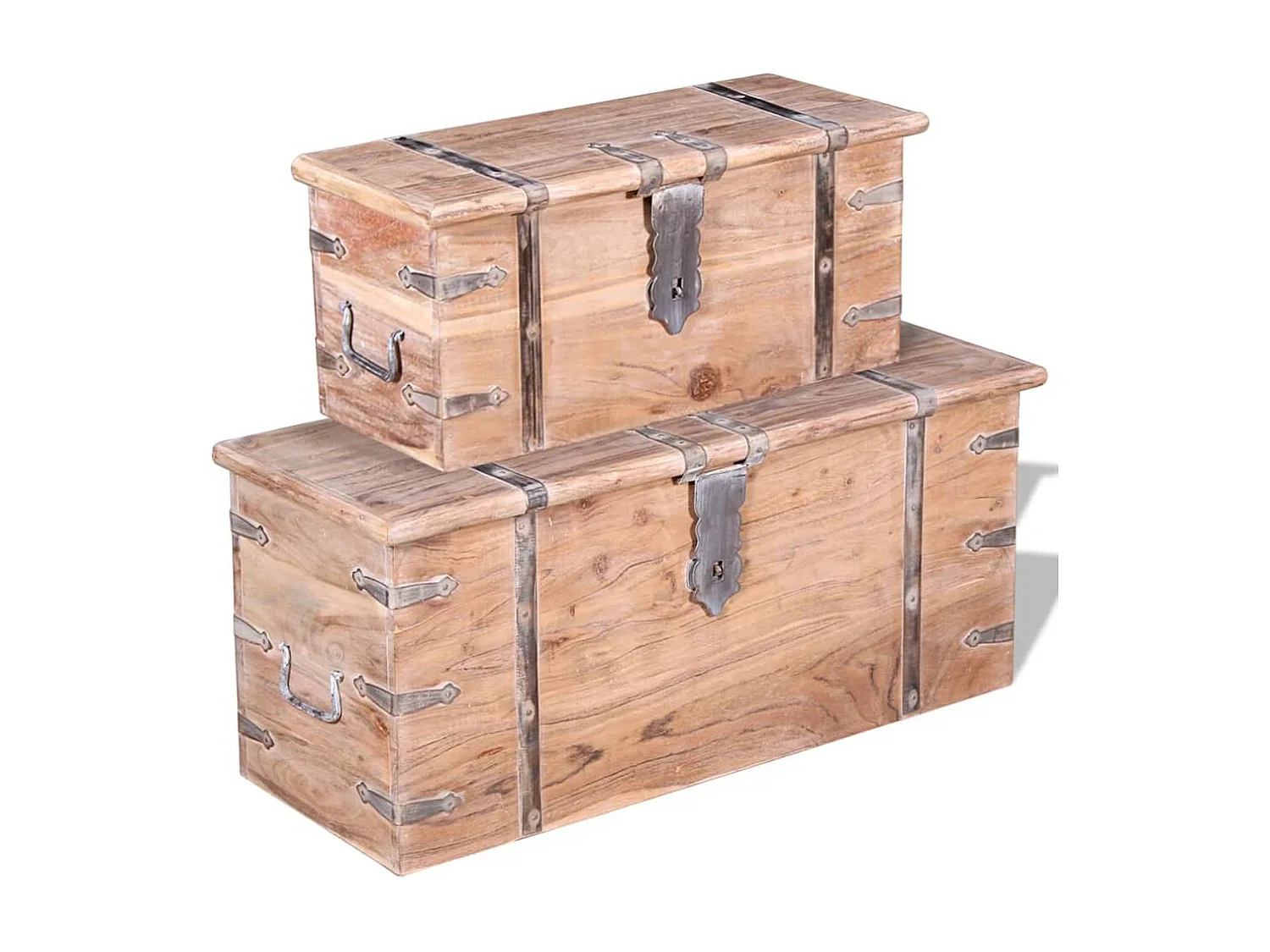 Set de baúl de almacenamiento de madera de acacia 2 unidades