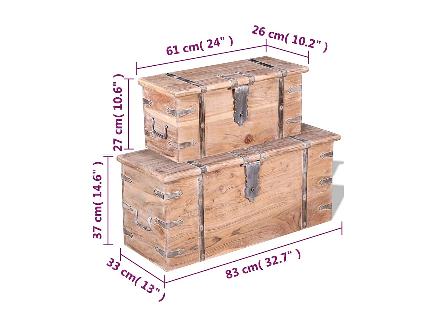 Set de baúl de almacenamiento de madera de acacia 2 unidades