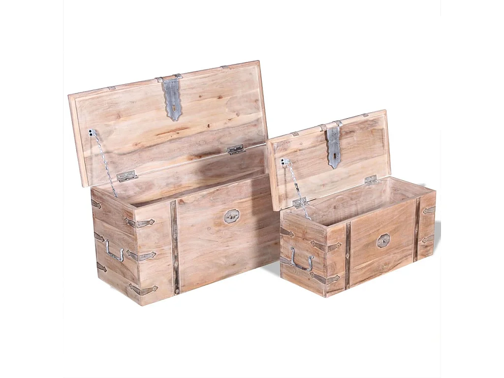 Set de baúl de almacenamiento de madera de acacia 2 unidades