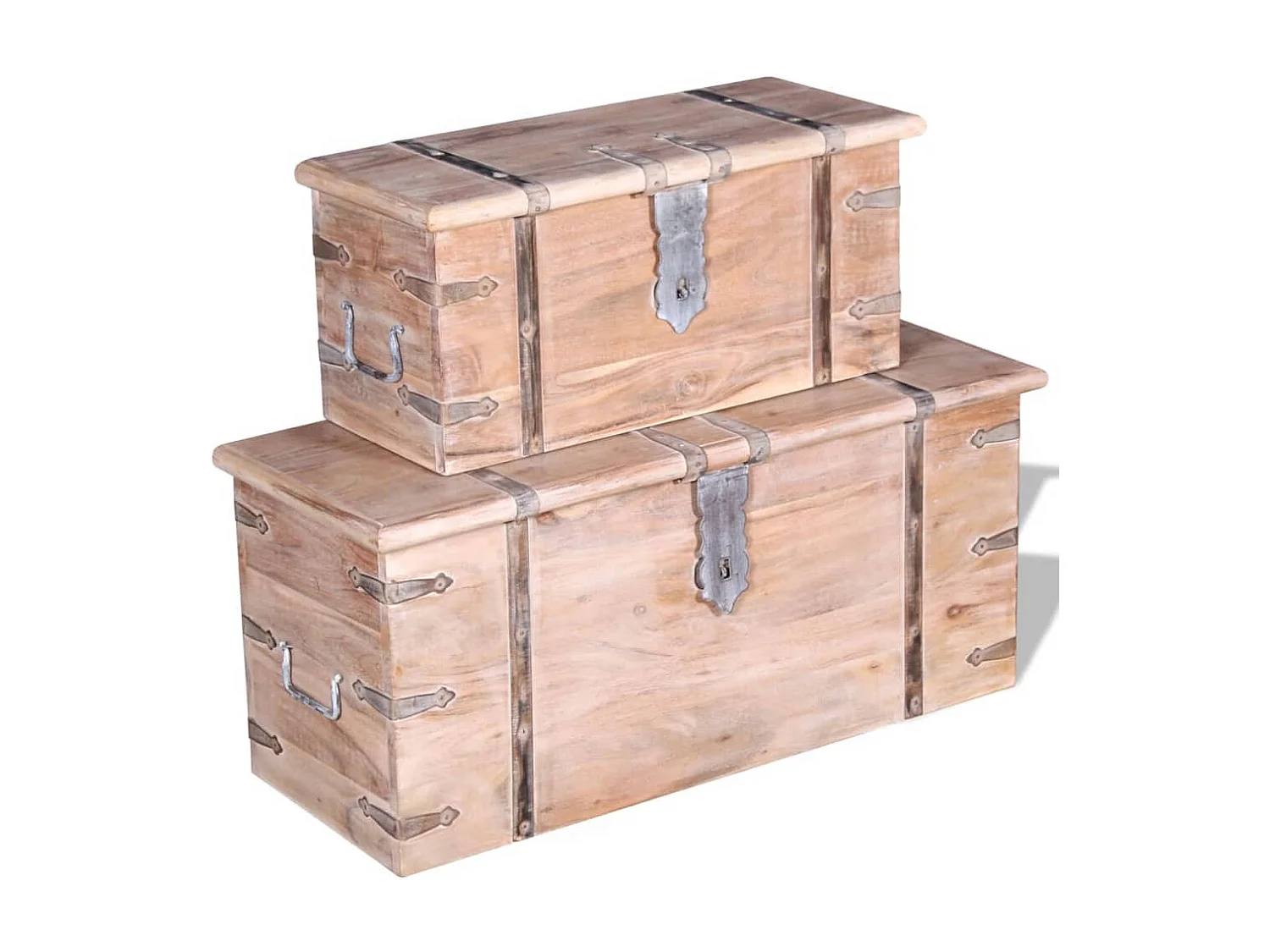 Set de baúl de almacenamiento de madera de acacia 2 unidades