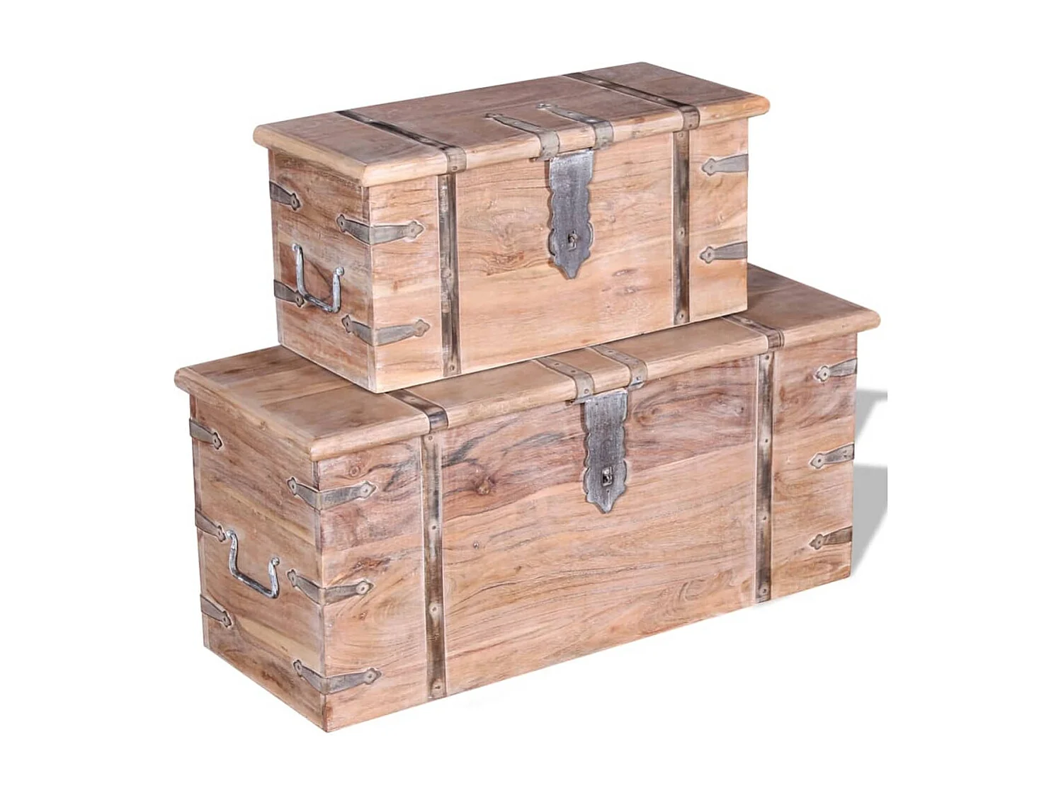 Set de baúl de almacenamiento de madera de acacia 2 unidades