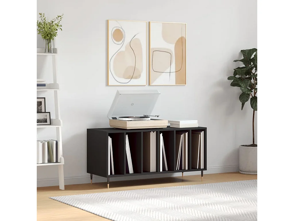 Platenkast 100x38x48 cm bewerkt hout zwart