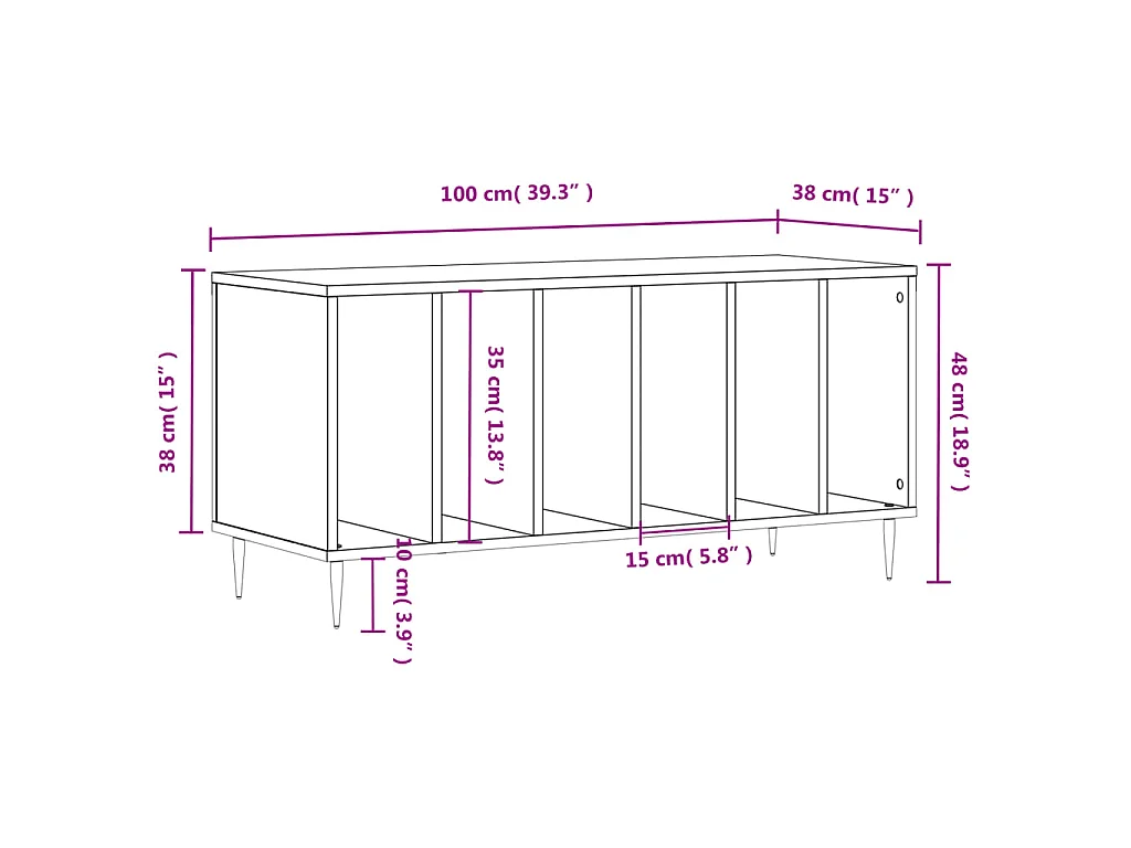Platenkast 100x38x48 cm bewerkt hout zwart