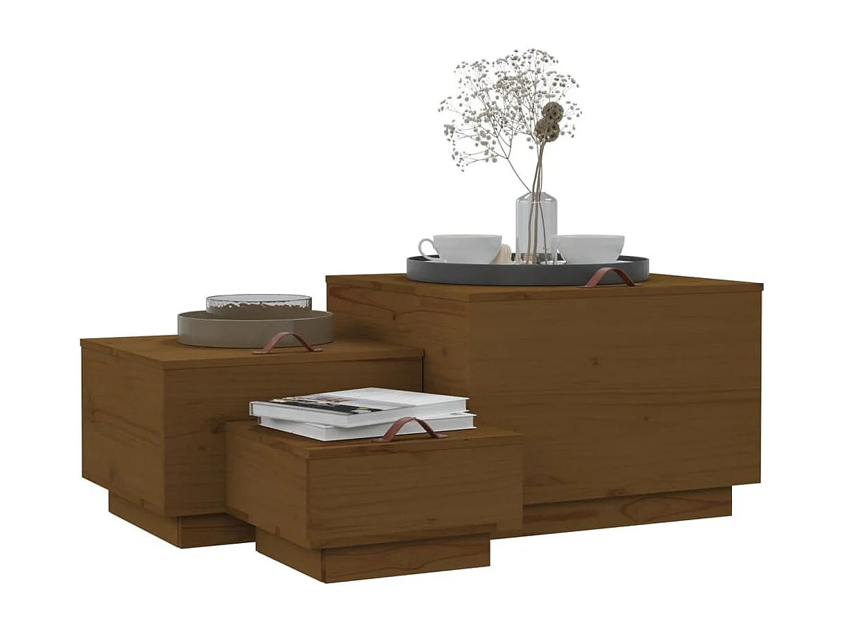 Boîtes de rangement avec couvercles 3 pcs Marron miel