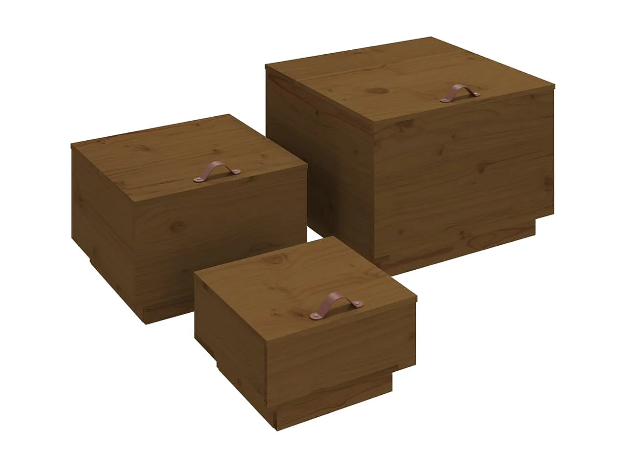 Opbergboxen met deksels 3 st massief grenenhout honingbruin
