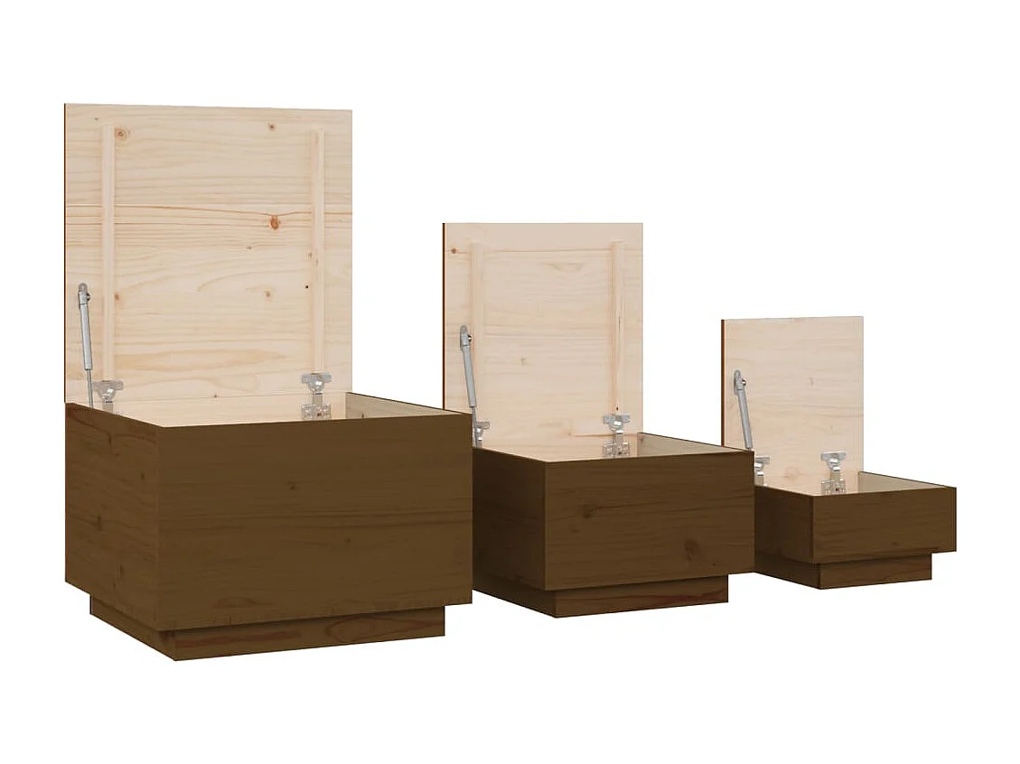 Opbergboxen met deksels 3 st massief grenenhout honingbruin