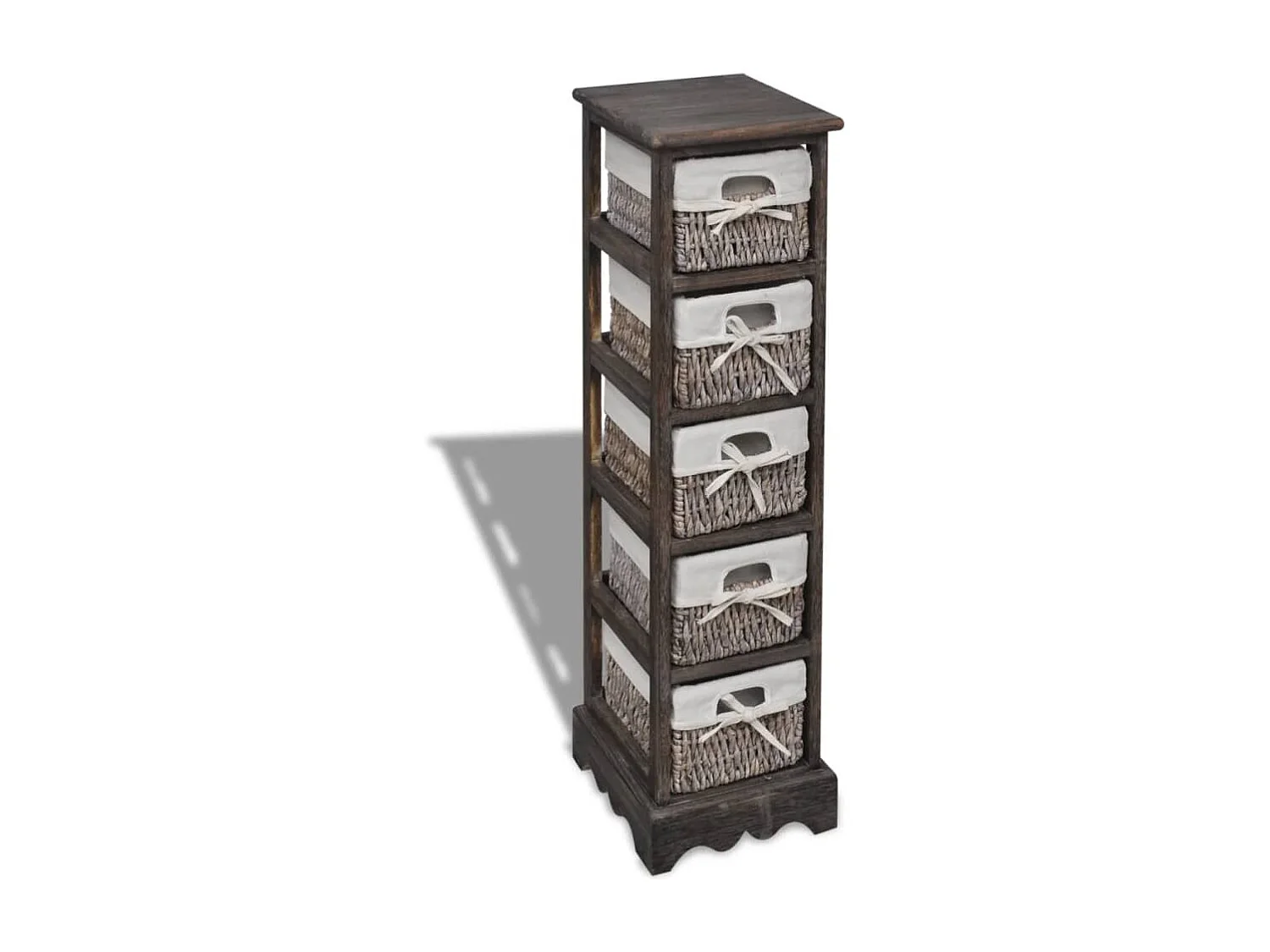 Étagère de rangement en bois 5 paniers en tissage Marron