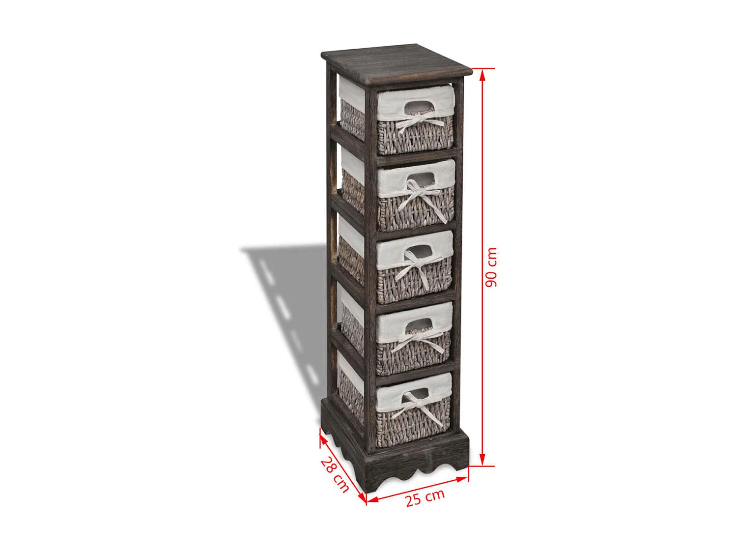 Étagère de rangement en bois 5 paniers en tissage Marron