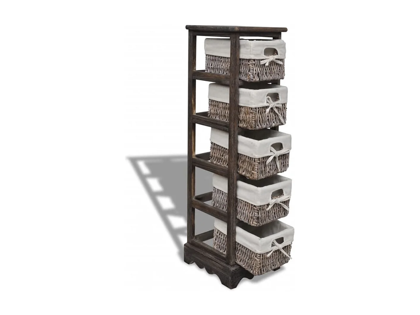 Étagère de rangement en bois 5 paniers en tissage Marron