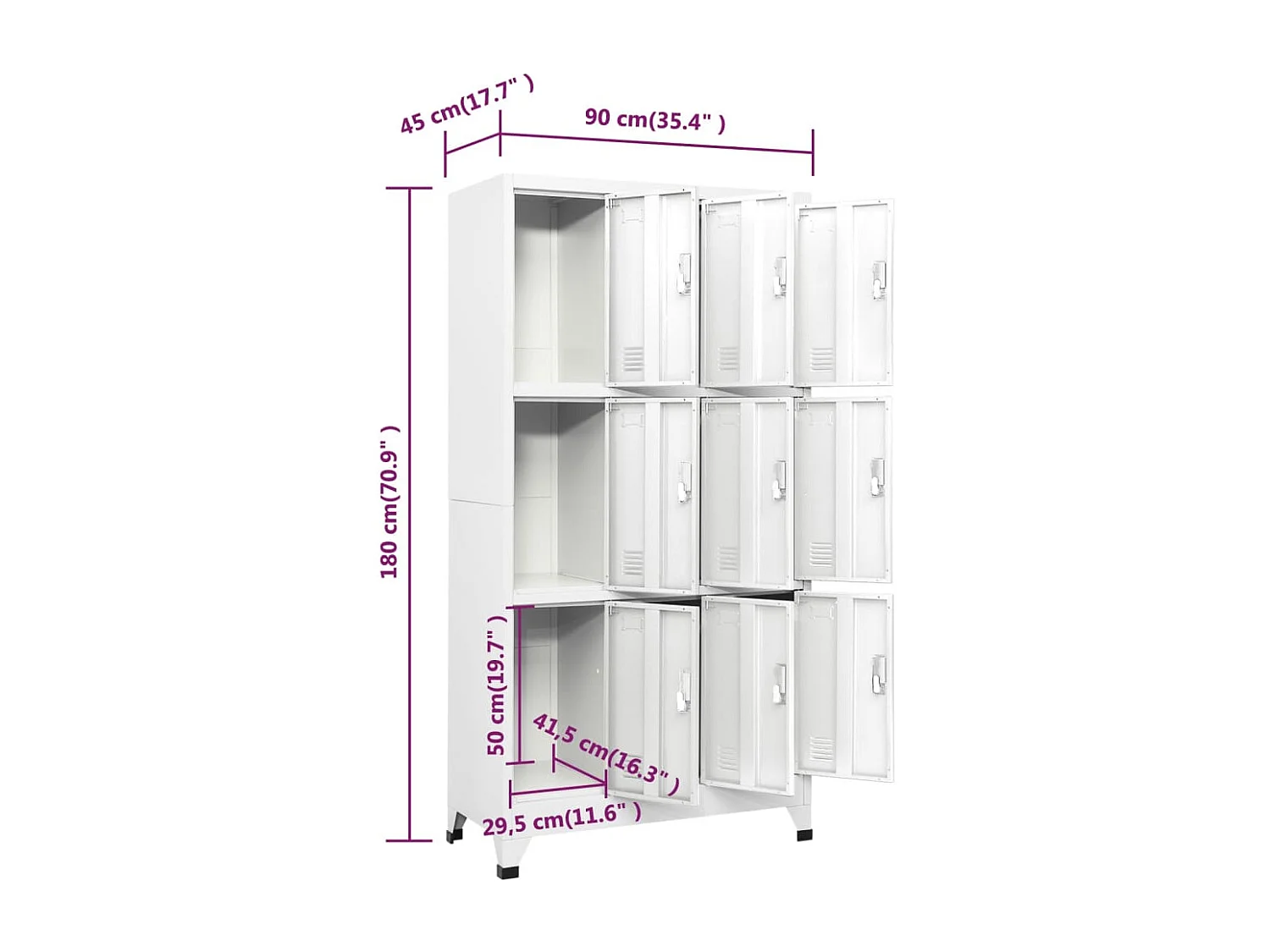 Armadietto a Chiave con 6 Scomparti in Acciaio 90x45x180 cm
