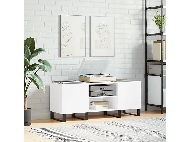 Armoire à disques blanc 121x38x48 cm bois d'ingénierie