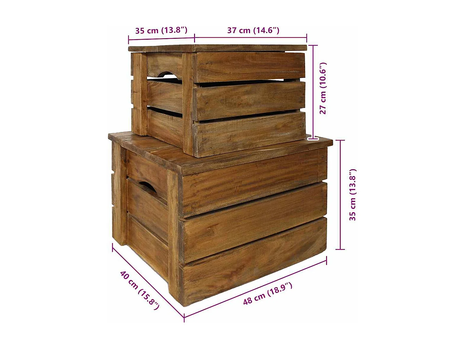 Juego de cajas de almacenaje 2 pzas madera maciza de caoba