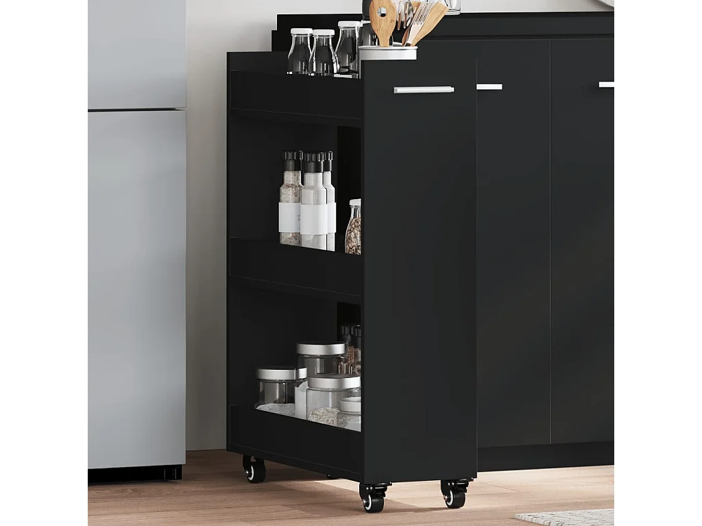 Schrank mit Rollen Schwarz 60x22x79 cm Holzwerkstoff