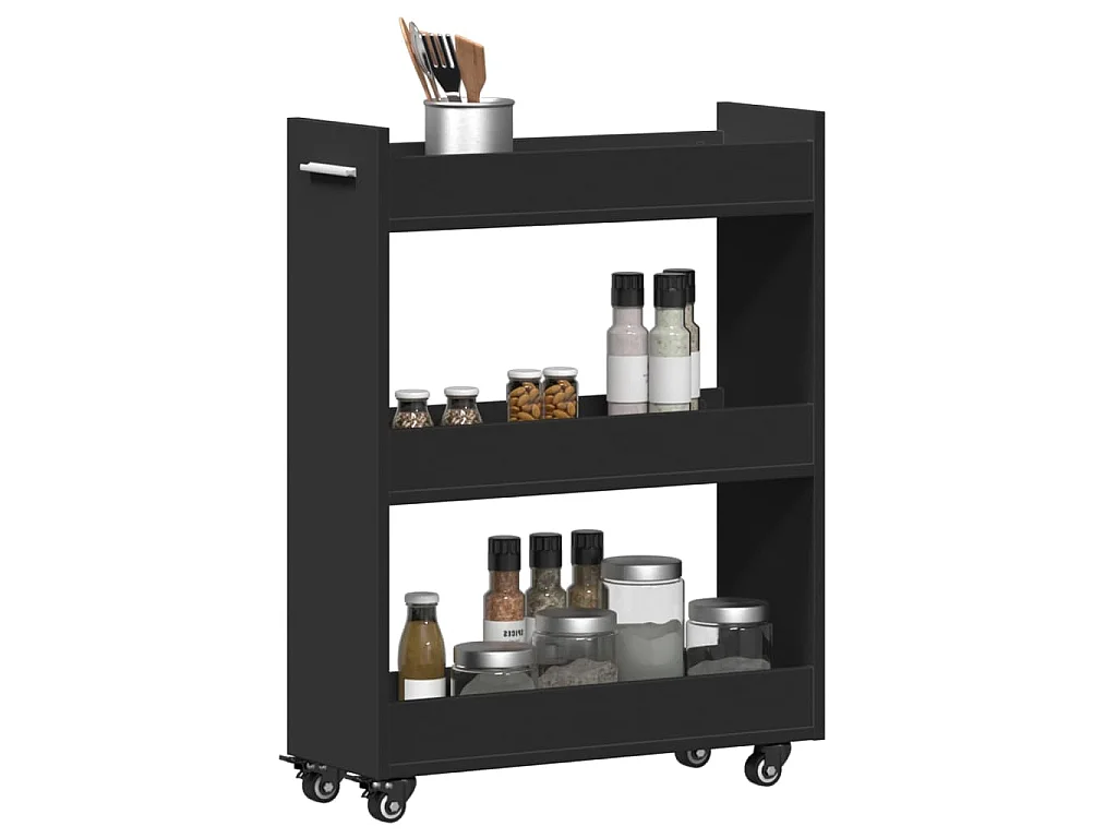 Schrank mit Rollen Schwarz 60x22x79 cm Holzwerkstoff