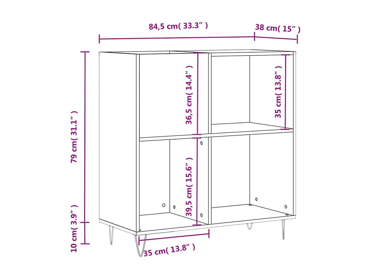 Platenkast 84,5x38x89 cm bewerkt hout hoogglans wit