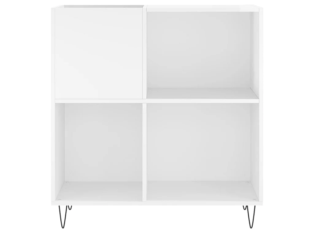 Biały błyszczący mebel na płyty winylowe 84,5x38x89 cm z drewna inżynieryjnego z metalowymi nogami i mocowaniem ściennym