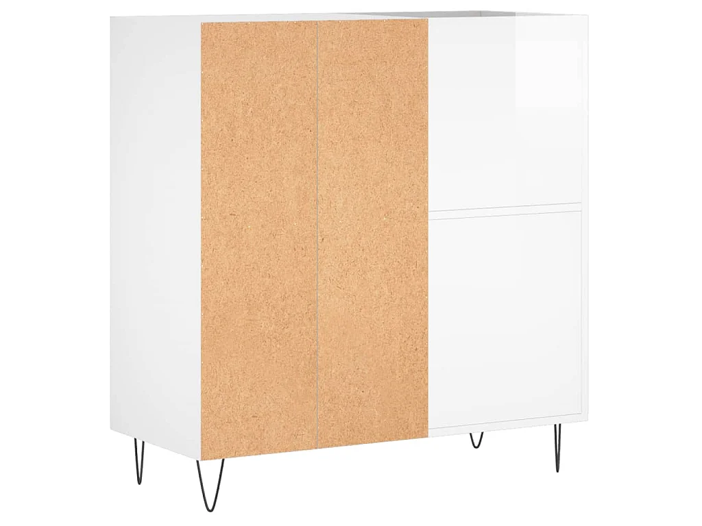 Biały błyszczący mebel na płyty winylowe 84,5x38x89 cm z drewna inżynieryjnego z metalowymi nogami i mocowaniem ściennym