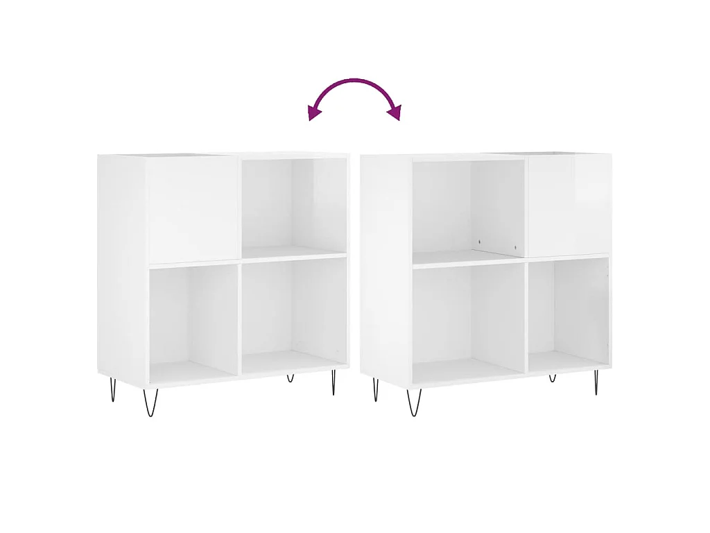 Biały błyszczący mebel na płyty winylowe 84,5x38x89 cm z drewna inżynieryjnego z metalowymi nogami i mocowaniem ściennym