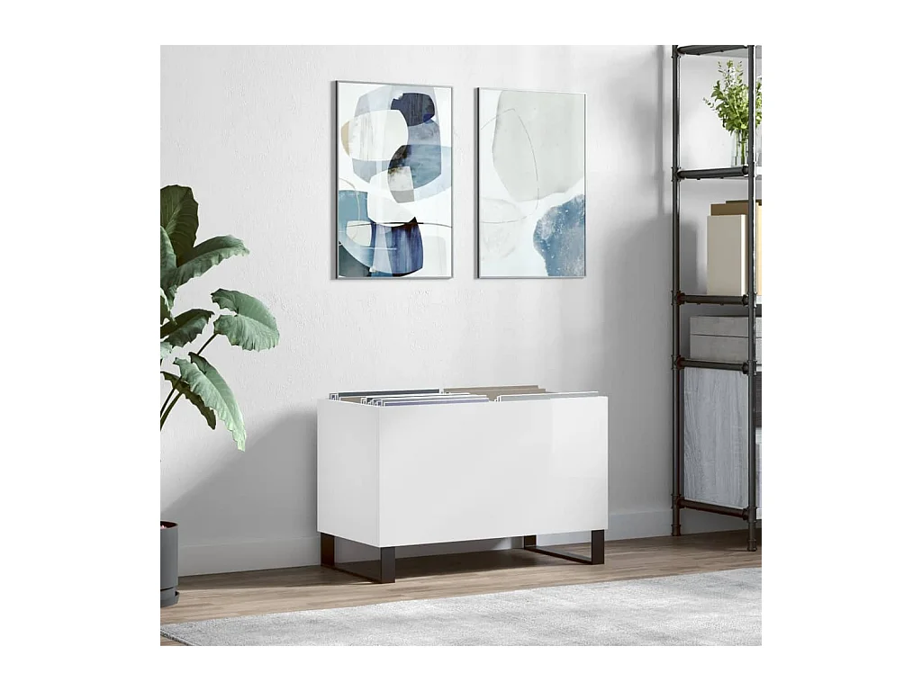 Armoire à disques blanc brillant 74,5x38x48cm bois d'ingénierie