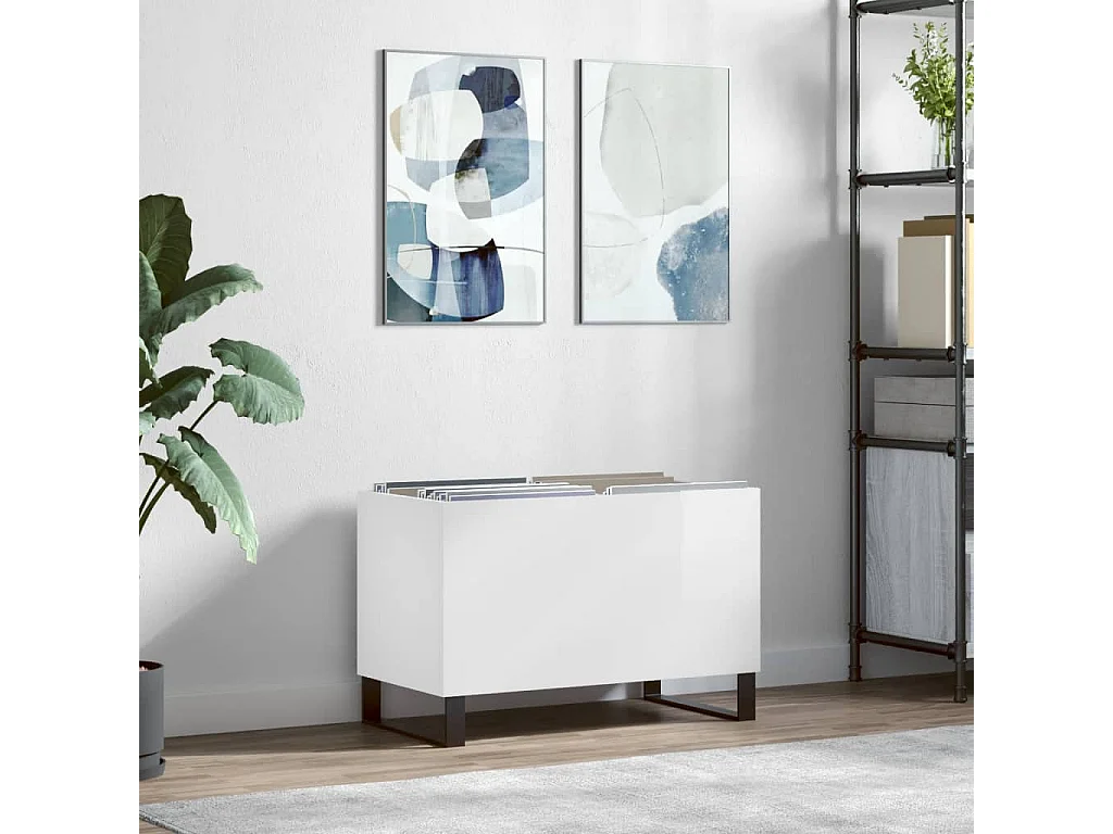Armoire à disques blanc brillant 74,5x38x48cm bois d'ingénierie