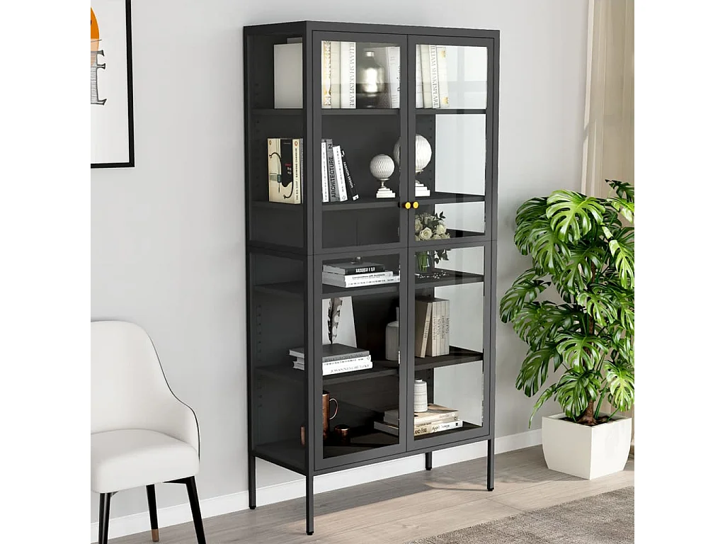 Vitrine d'exposition Anthracite 90x40x180 cm Acier/verre trempé