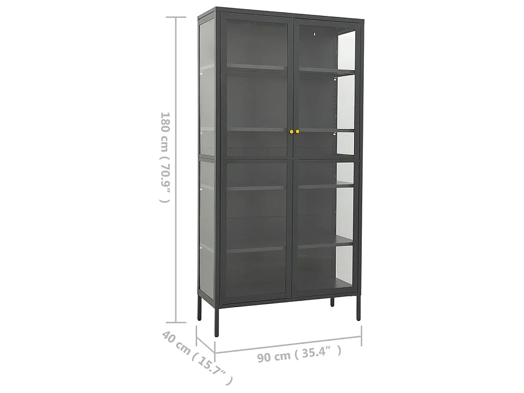Vitrine d'exposition Anthracite 90x40x180 cm Acier/verre trempé