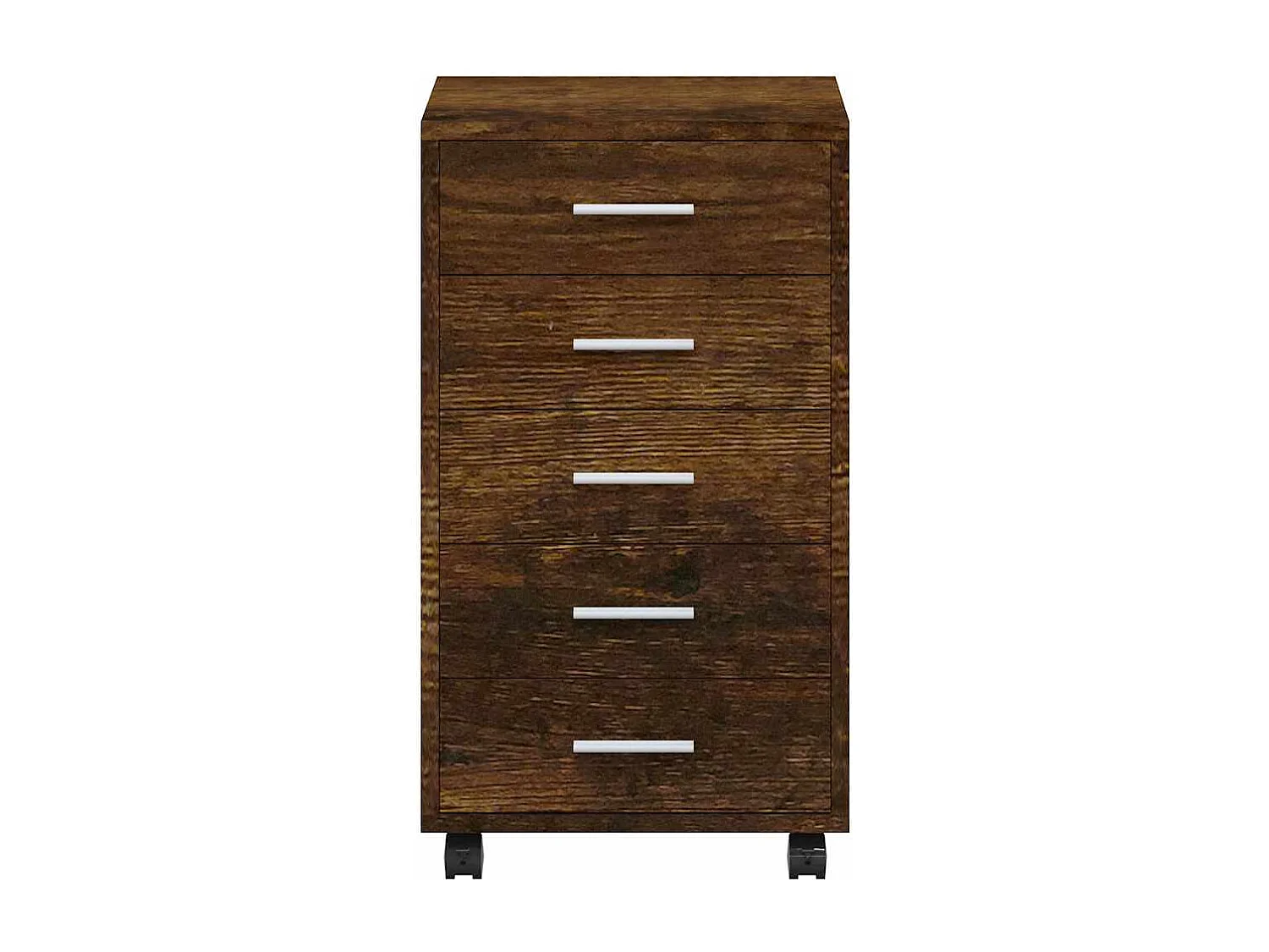 Ladekast met wieltjes bewerkt hout gerookt eikenkleurig