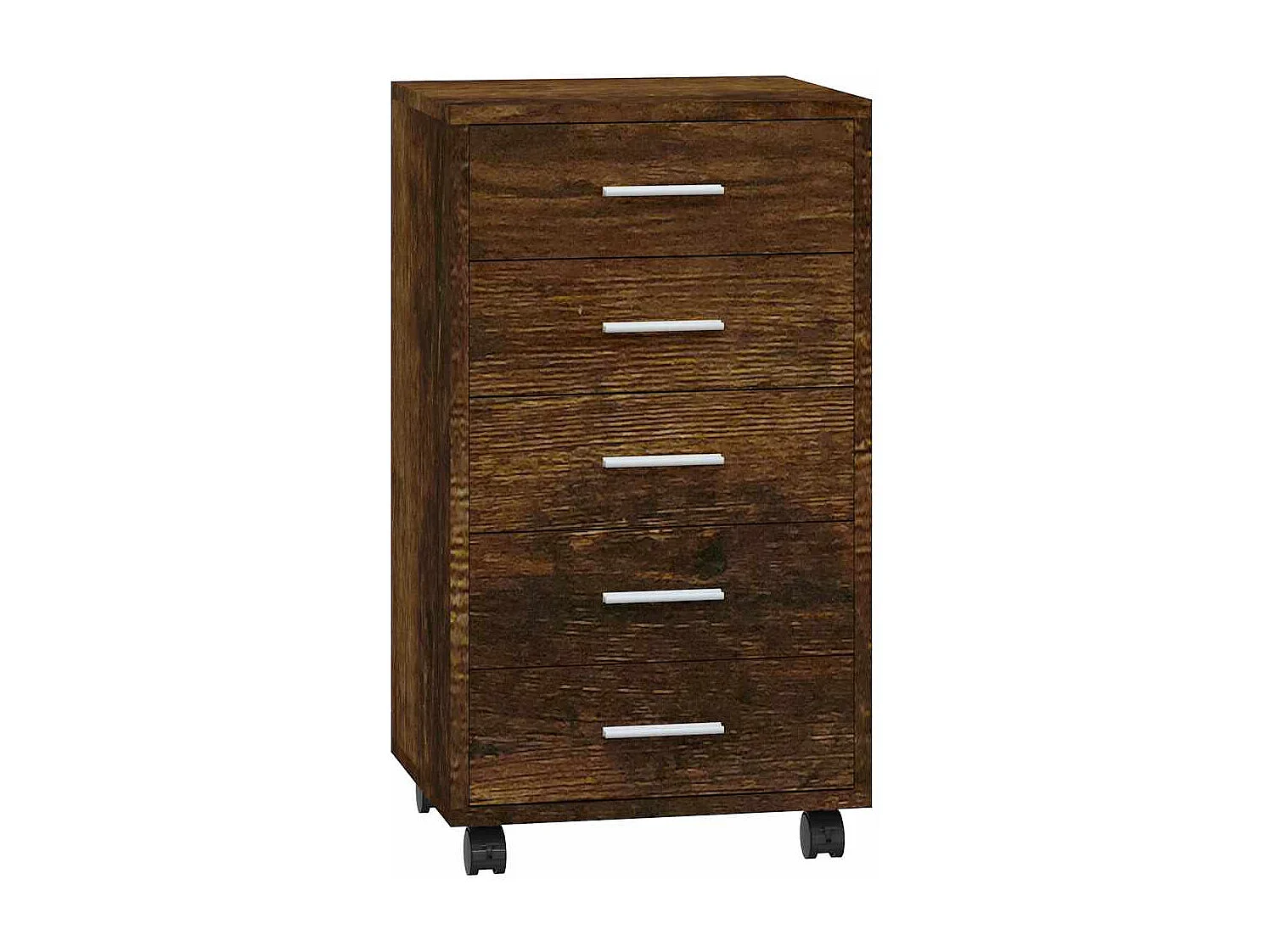 Ladekast met wieltjes bewerkt hout gerookt eikenkleurig