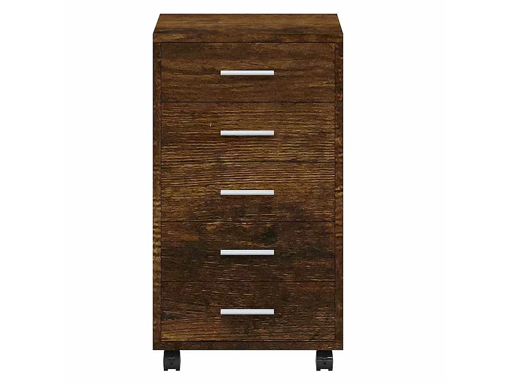 Ladekast met wieltjes bewerkt hout gerookt eikenkleurig