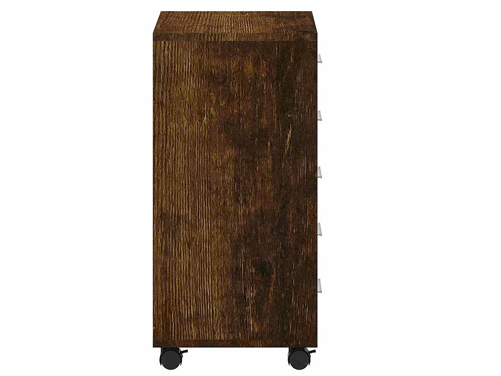 Ladekast met wieltjes bewerkt hout gerookt eikenkleurig