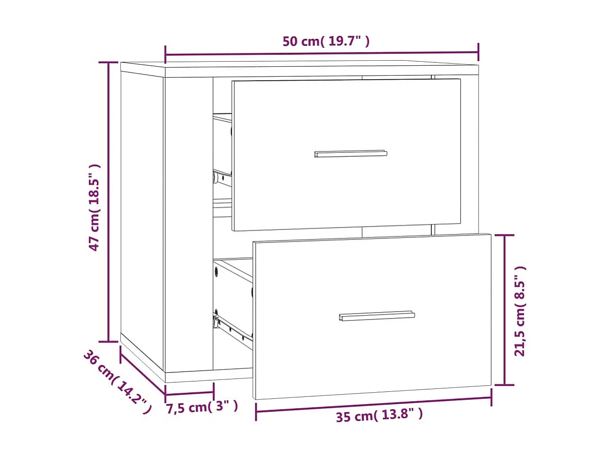 Table de chevet murale Noir 50x36x47 cm