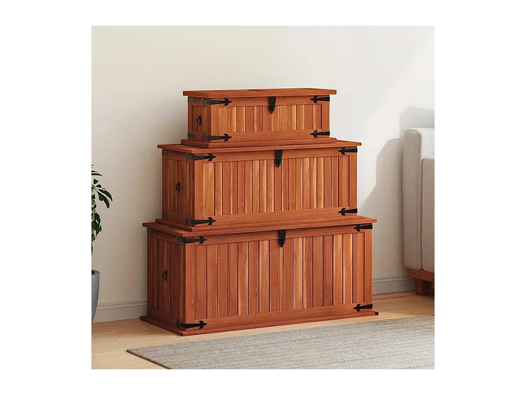 Coffres de rangement 3 pcs Bois d'acacia solide