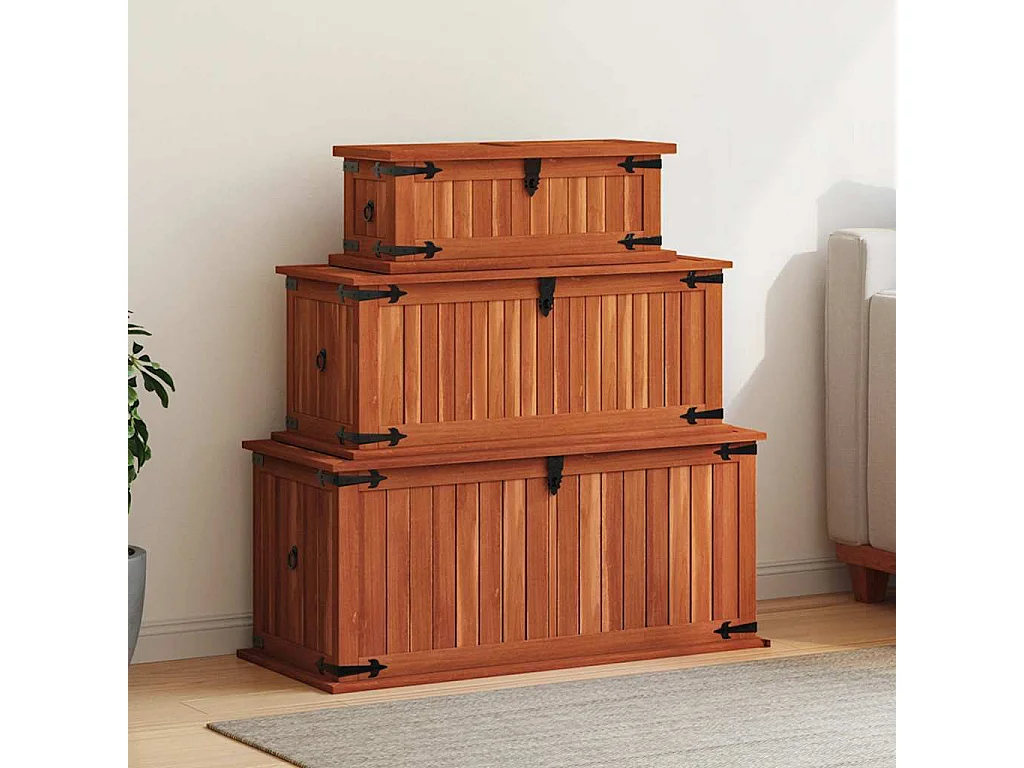 Coffres de rangement 3 pcs Bois d'acacia solide