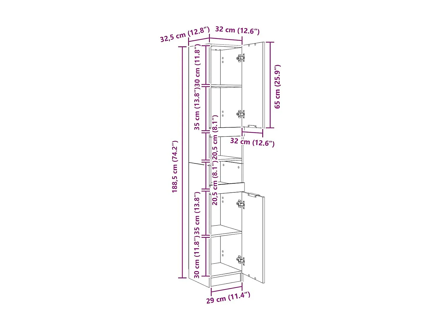 Badschrank Hochglanz-Weiß 32x34x188,5 cm Holzwerkstoff