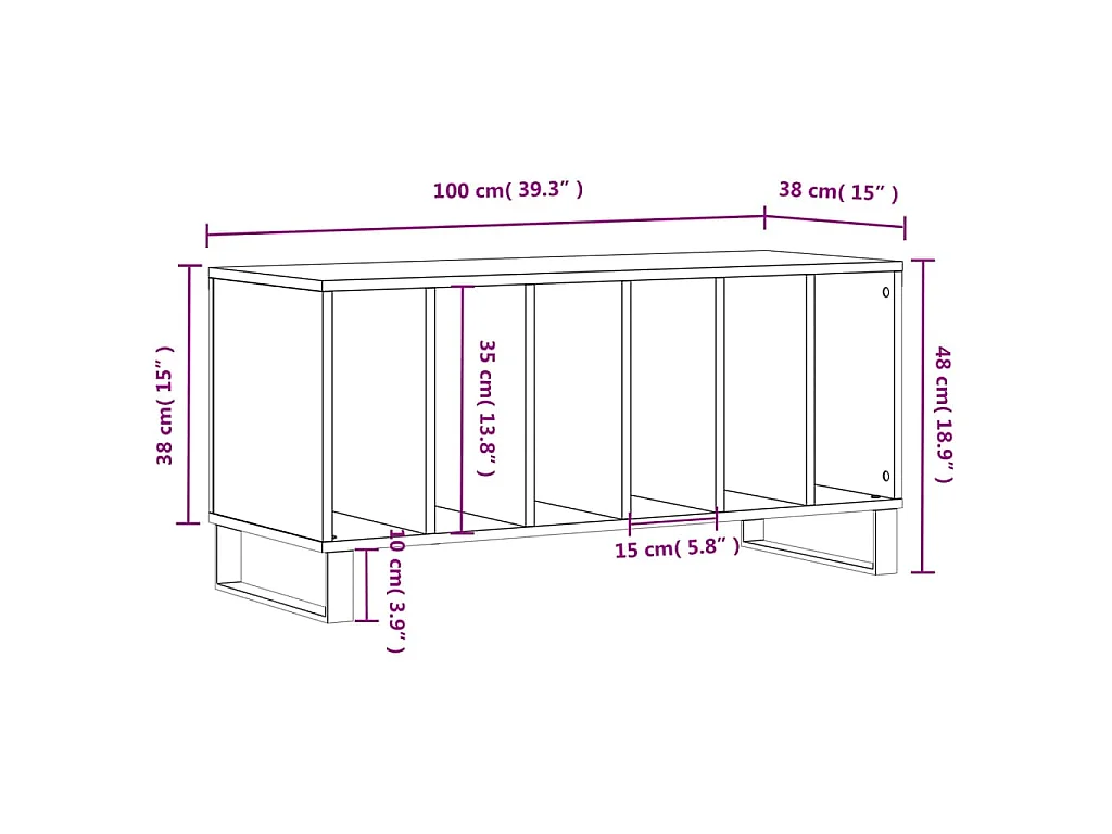 Platenkast 100x38x48 cm bewerkt hout wit