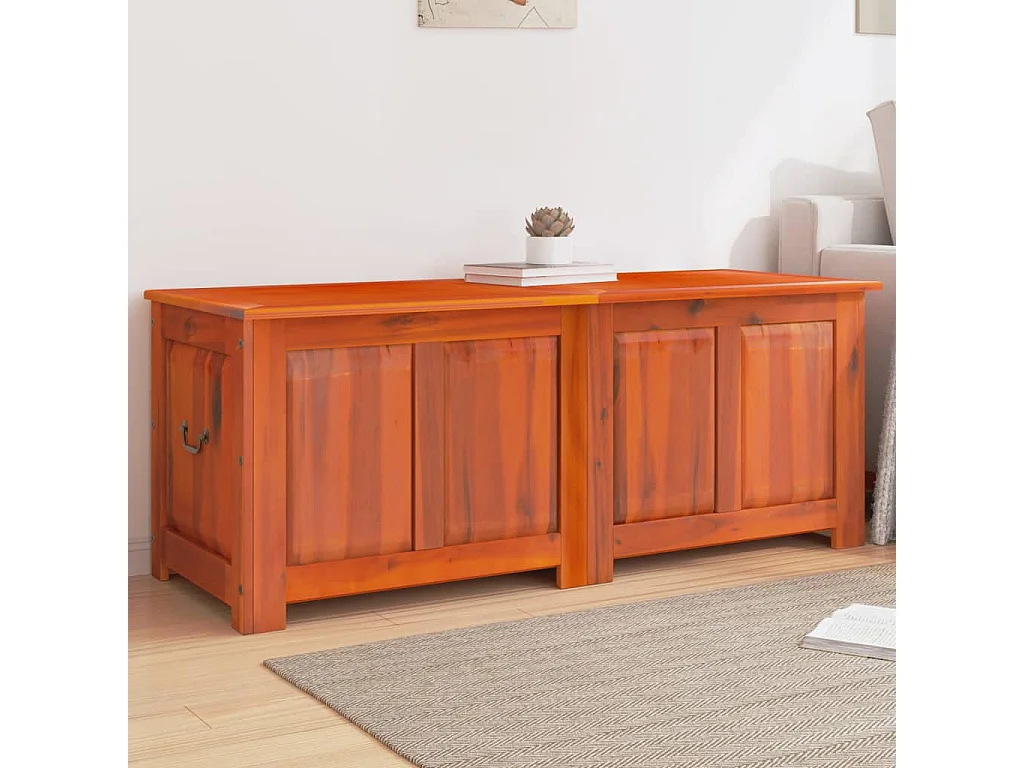 Baúl de almacenamiento con tapa madera maciza de acacia marrón