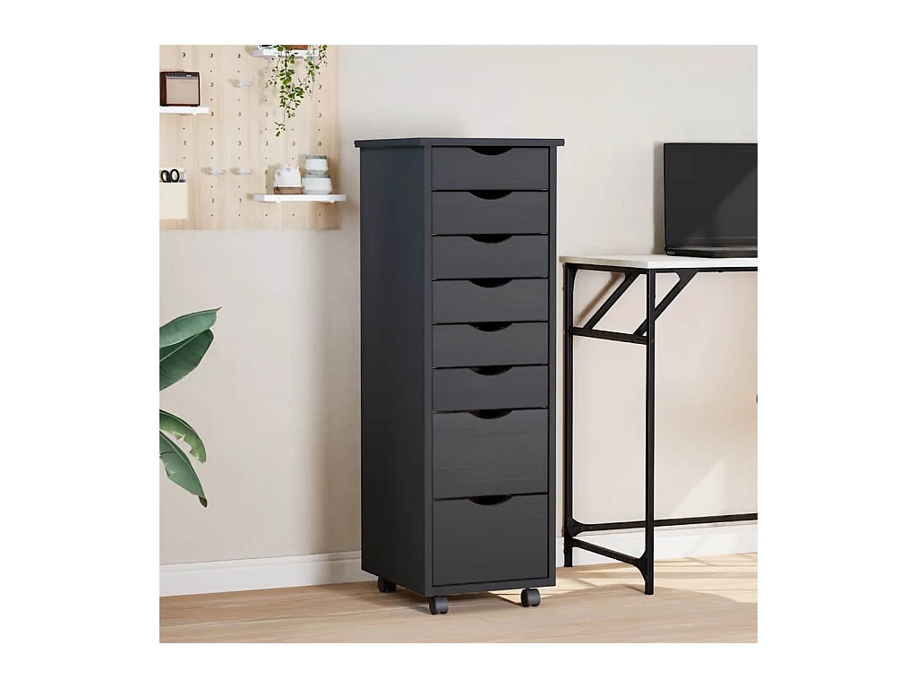 Rollschrank mit Schubladen MOSS Grau Massivholz Kiefer