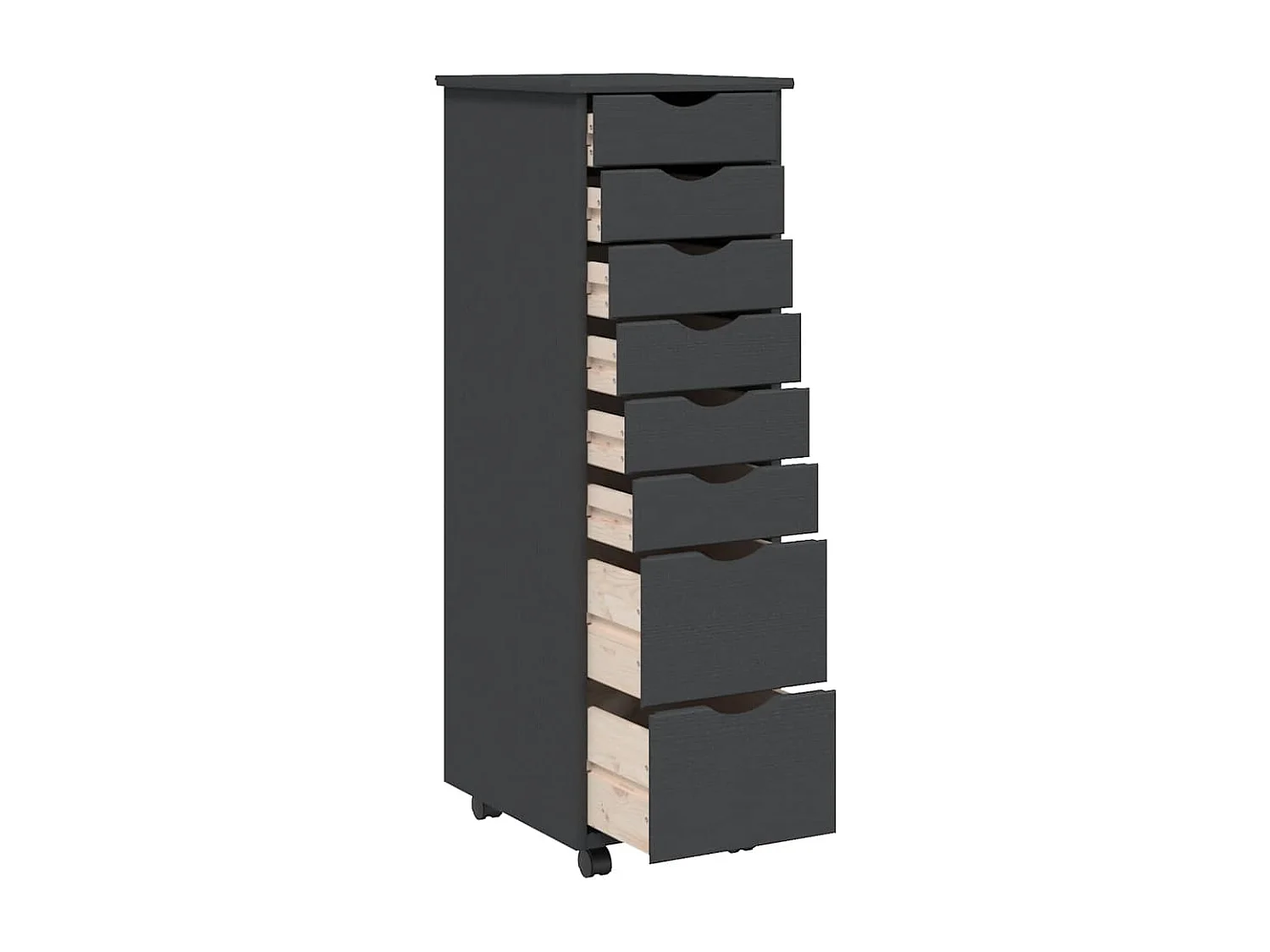 Armoire roulante avec tiroirs MOSS gris bois de pin solide