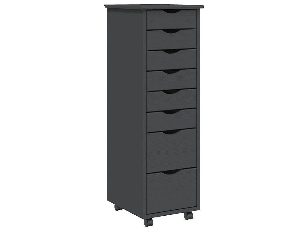 Armoire roulante avec tiroirs MOSS gris bois de pin solide
