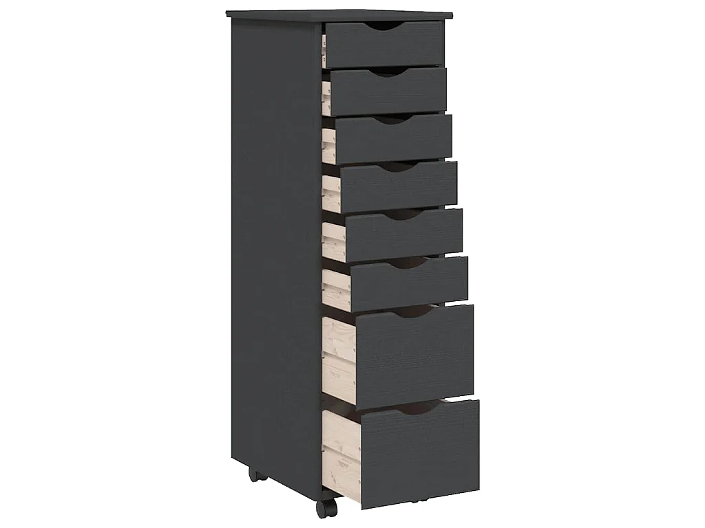 Armoire roulante avec tiroirs MOSS gris bois de pin solide