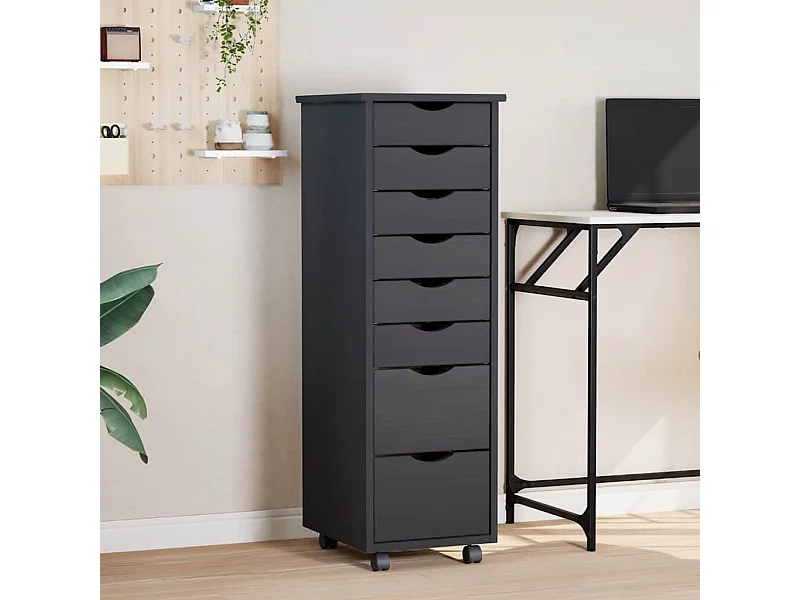 Armoire roulante avec tiroirs MOSS gris bois de pin solide