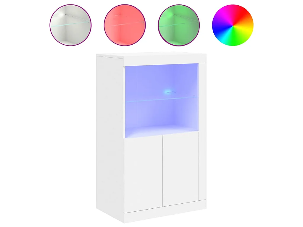 Armário de apoio com luzes LED derivados de madeira branco