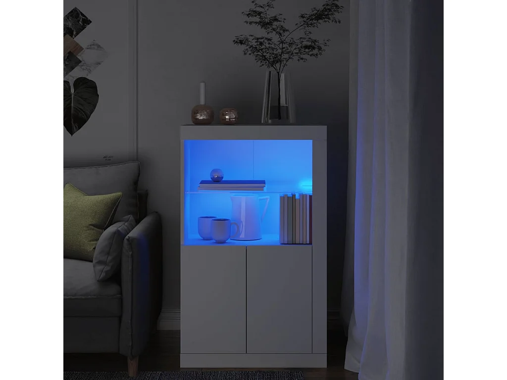 Armário de apoio com luzes LED derivados de madeira branco