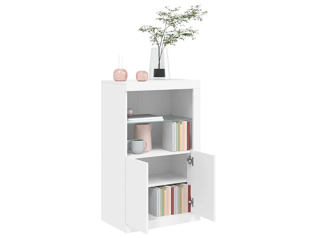 Armário de apoio com luzes LED derivados de madeira branco