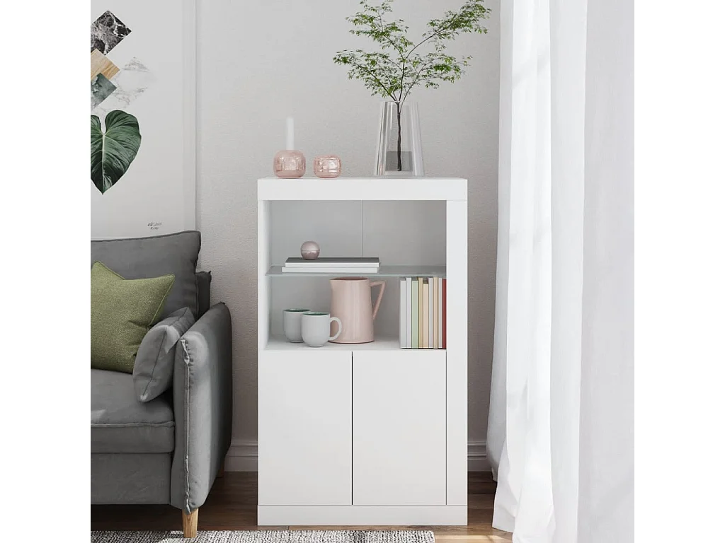 Armoire latérale avec éclairage LED blanc bois d'ingénierie