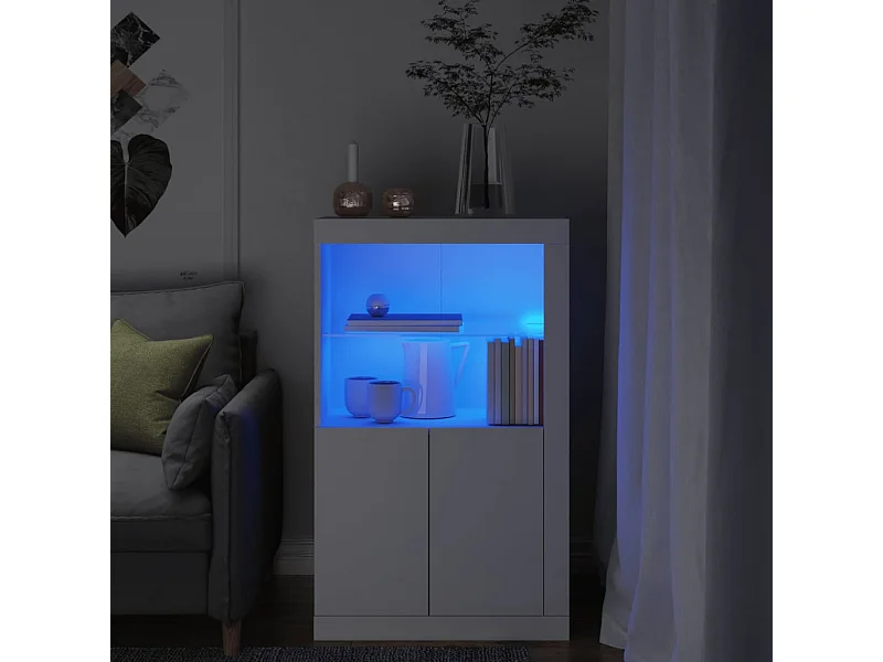 Armoire latérale avec éclairage LED blanc bois d'ingénierie